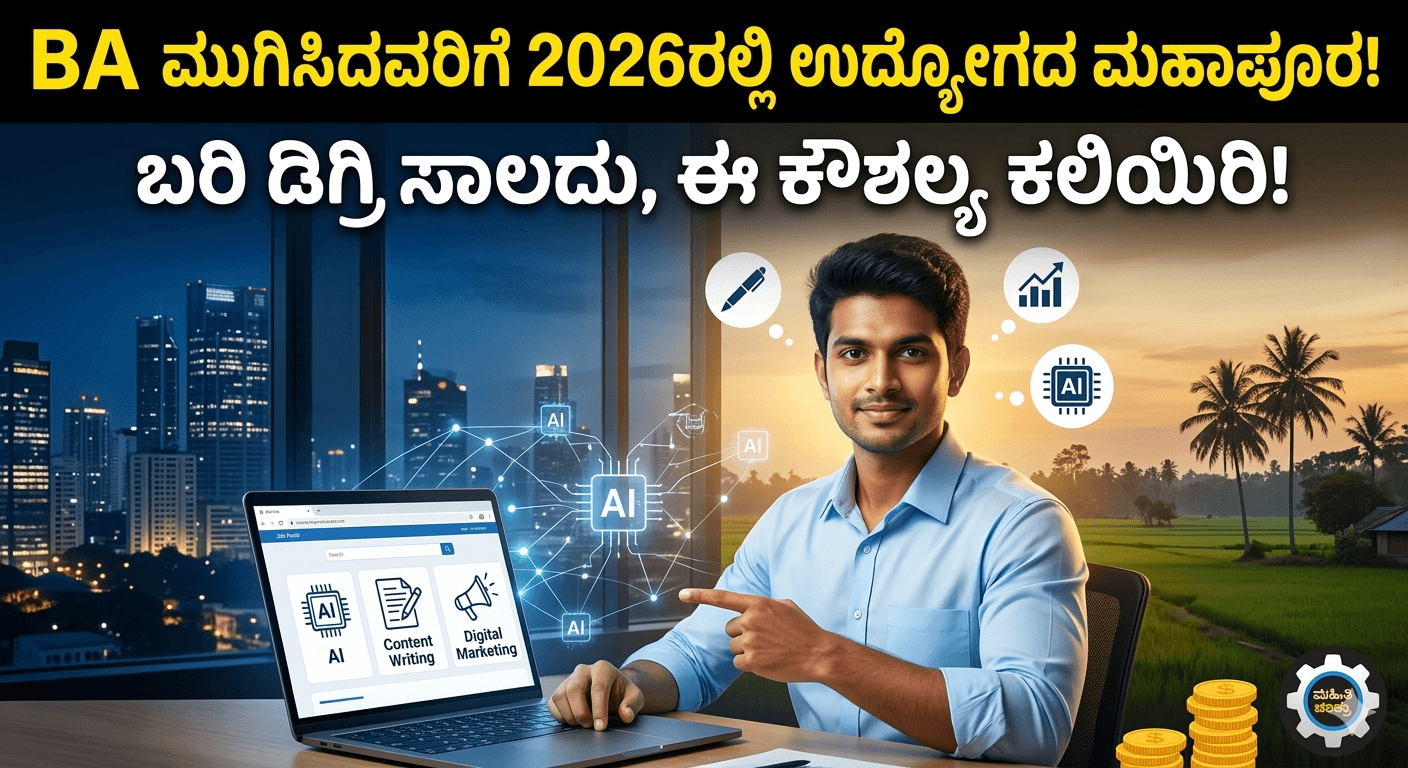 "Job opportunities for BA graduates in 2026 featuring AI tools, content writing, and digital marketing skills on mahitichakra.in"