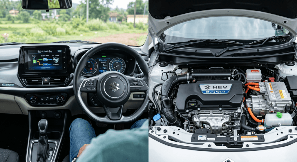 "Maruti Swift Strong Hybrid Engine and Interior"