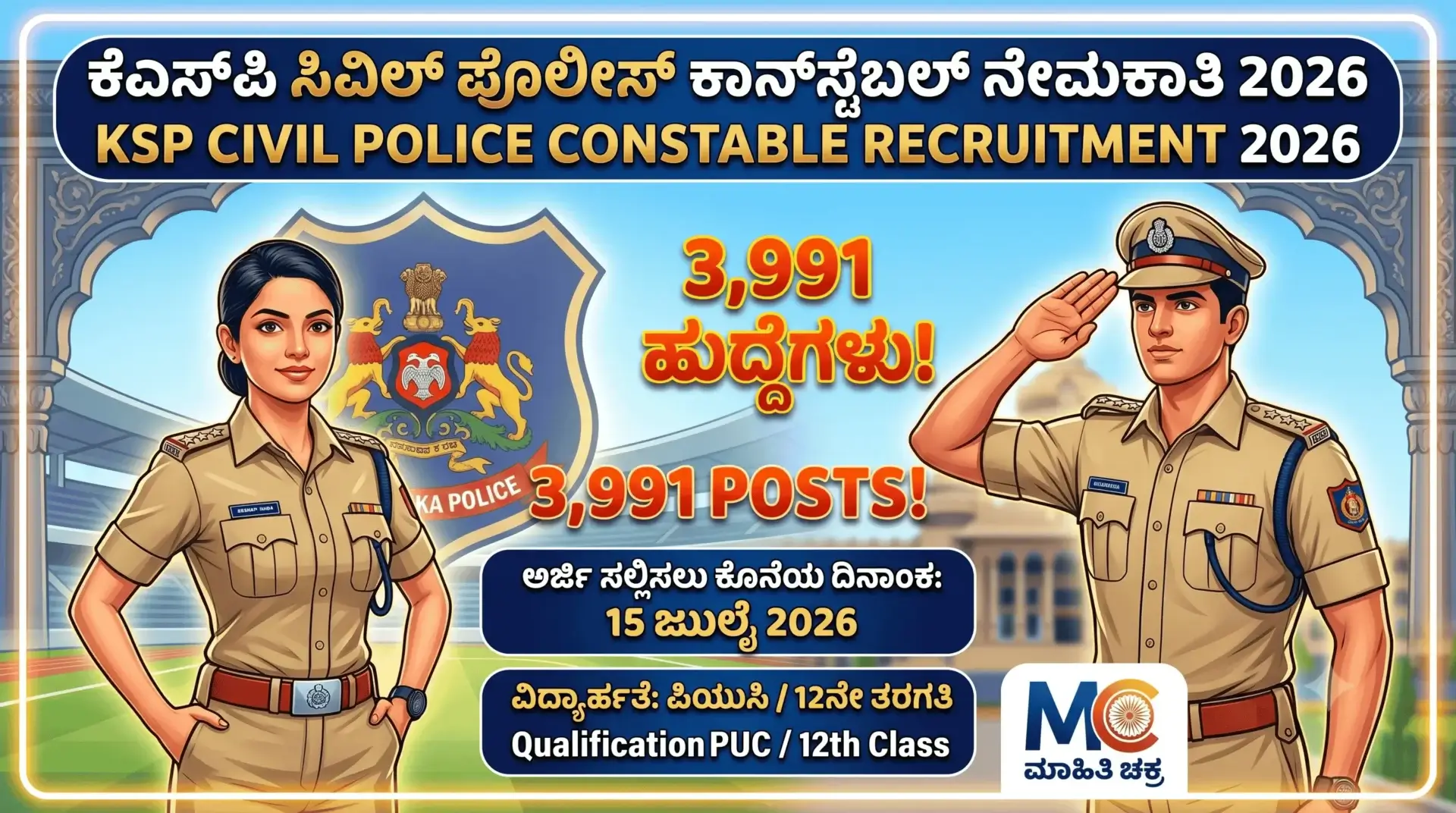 KSP Civil Police Constable Recruitment 2026: 3,991 ಹುದ್ದೆಗಳ ಭರ್ಜರಿ ಅಧಿಕೃತ ನೋಟಿಫಿಕೇಶನ್‌ ಬಿಡುಗಡೆ! KEA ಇಂದ ಪರೀಕ್ಷೆ, ವಯೋಮಿತಿಯಲ್ಲಿ ಭಾರಿ ಸಡಿಲಿಕೆ!