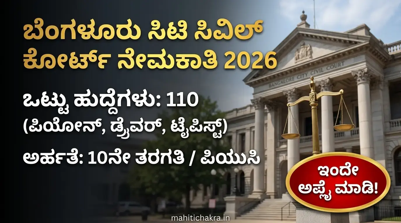 ಬೆಂಗಳೂರು ಸಿಟಿ ಸಿವಿಲ್ ಕೋರ್ಟ್ ನೇಮಕಾತಿ 2026 – ಪ್ರಮುಖ ಮಾಹಿತಿ