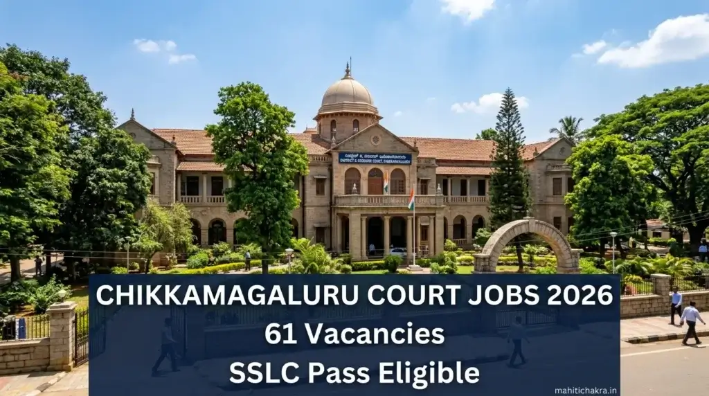 Realistic banner for Chikkamagaluru District Court Recruitment 2026 with 61 vacancies for SSLC pass candidates