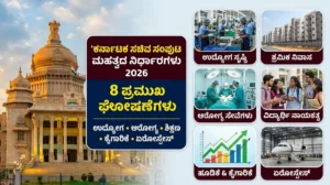 ಕರ್ನಾಟಕ ಸಚಿವ ಸಂಪುಟ ಮಹತ್ವದ ನಿರ್ಧಾರಗಳು 2026: ಉದ್ಯೋಗ ನಿಧಿ, ಶ್ರಮಿಕ ನಿವಾಸ ಸೇರಿದಂತೆ 8 ಪ್ರಮುಖ ನಿರ್ಧಾರಗಳು