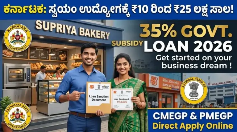 ಸ್ವಯಂ ಉದ್ಯೋಗ ಸಾಲ ಯೋಜನೆ 2026: ಉದ್ಯಮ ಆರಂಭಿಸಲು ₹10 ರಿಂದ ₹25 ಲಕ್ಷ ಸಾಲ, ಶೇ. 35 ಸಬ್ಸಿಡಿ! ನೇರ ಅರ್ಜಿ ಲಿಂಕ್ ಇಲ್ಲಿದೆ